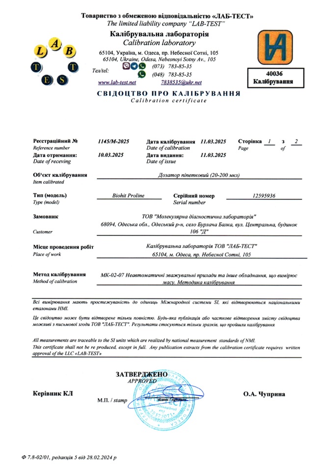 Свідоцтво про повірку - сторінка 1